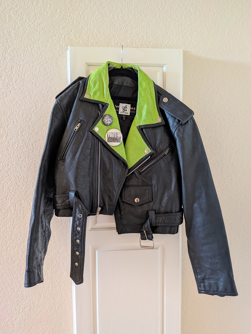 Custom Black Wilsons Leather Nina Hagen Punk Biker Jacket